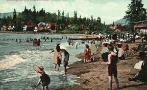 Vintage Postcard 1910's Beach Bathing Children Family Beach Fun Vacation