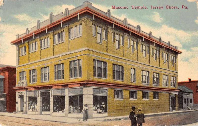 Jersey Shore Pennsylvania street scene outside Masonic Temple antique pc Z23083