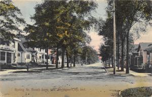Michigan City Indiana~Spring Street S @ 7th Street~Rows of Houses~1908 Postcard