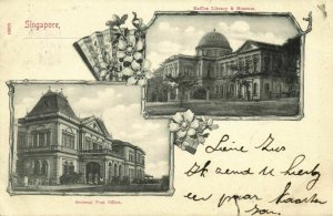 straits, SINGAPORE, Raffles Library Museum, General Post Office (1903) Postcard