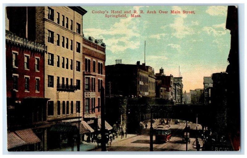 c1910 Cooley's Hotel R.R. Arch  Main Street Springfield Massachusetts Postcard