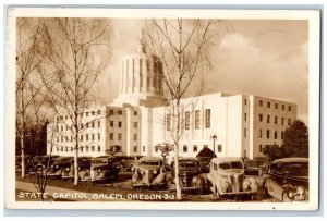 1939 State Capitol Building Cars Scene Street Salem OR RPPC Photo Postcard 