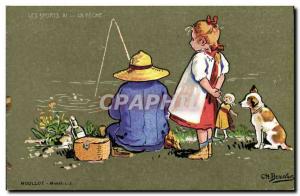 Postcard Old Fishing Fisherman Dog Illustrator Beauvais