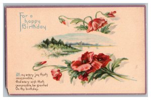 Postcard For A Happy Birthday Red Flowers