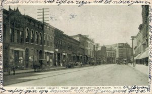 USA Main Street Looking West From Edward Kalamazoo Michigan Postcard 08.25