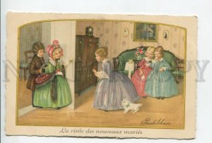 461952 Pauli EBNER Kids Newlywed SPITZ Dog Victorian fashion Old postcard #2469