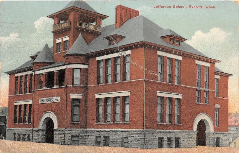 H75/ Everett Washington Postcard c1910 Jefferson School Building 40