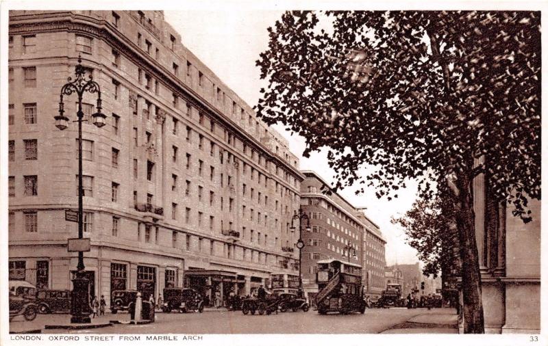 LONDON UK OXFORD STREET FROM MARBLE ARCH BUS OLD CARS PHOTOCHROM POSTCARD 1920s