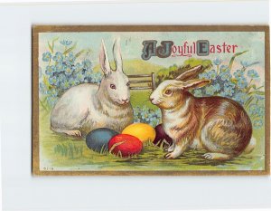 Postcard A Joyful Easter with Rabbis Eggs Flowers Easter Art Print