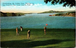 Vintage Postcard GOLF Course SAN FRANCISCO BAY FROM LINCOLN PARK JE15