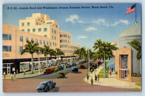 1940 Miami Beach Florida Postcard Lincoln Road Washington Avenue Business Road