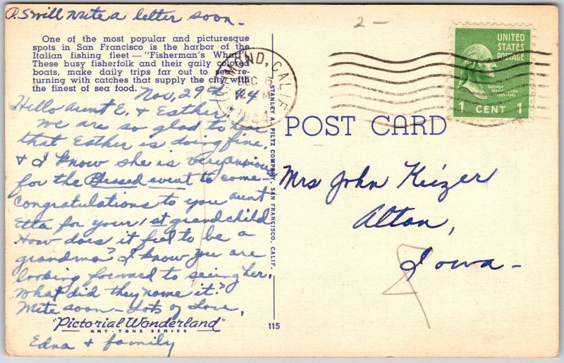 1944 Fishing Fleet Berthed Fisherman's Wharf San Francisco California Postcard