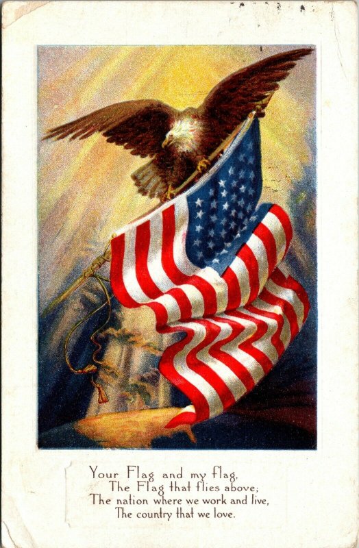 c 1910 Patriotic Postcard American Flag Eagle Poem Country That We Love