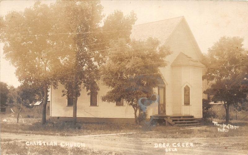 F22/ Deer Creek Oklahoma RPPC Postcard c1910 Christian Church