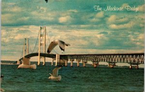 Mackinac Bridge Michigan Sea Gulls Michigan MI Postcard VTG UNP Vintage 