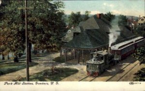 Park Hill Station, Yonkers, NY, USA Railroad Train Depot writing on back ligh...