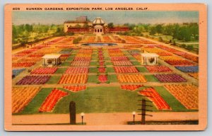Los Angeles CA~Sunken Gardens~Museum~Exposition Park~1947 Linen Postcard
