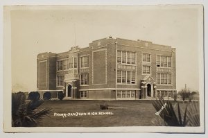 RPPC TX Pharr San Juan High School Texas Eskildsen Photo Postcard I26