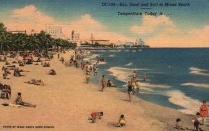 Vintage Postcard 1952 Sun Sand &  Surf Cool Sparkling Waters Miami Beach Florida