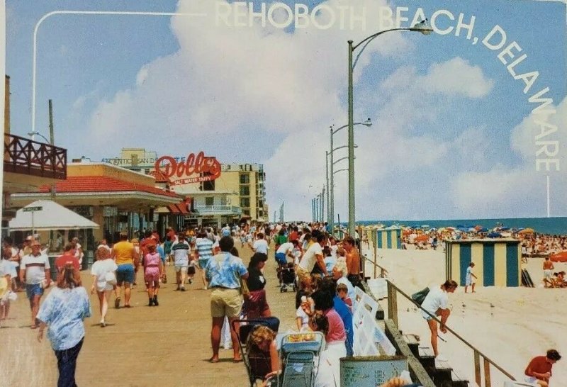 Rehoboth Beach Delaware DE Boardwalk Beach Vtg Postcard Dolles Atlantic Sands