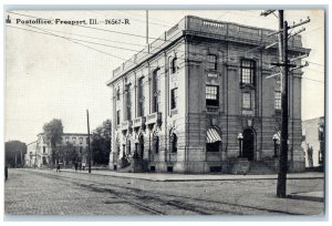 c1910 Postoffice Building Railroad Street Entrance Freeport Illinois IL Postcard