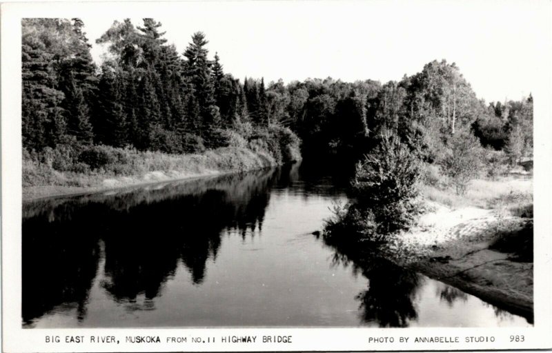 CKC RPPC Postcard ON Muskoka Big East River from No. 11 Highway Bridge 1940s K63