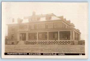 Oakdale Iowa IA Postcard RPPC Photo Administration Office Building c1910's