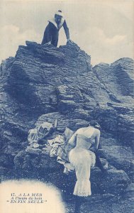 Vintage French Postcard A La Mer Bath Time Humorous Comic J. Nozais Nantes