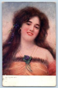 Artist Signed Postcard Pretty Woman Curly Hair Austria c1910's Posted Antique