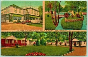 Del Haven Hotel and Cottages Mulitivew Bel Air Maryland MD UNP Linen Postcard G7