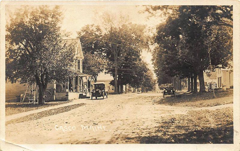 Webbs Mills Casco ME Dirt Street Store Old Cars 1920 Real Photo Postcard