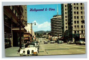 Vintage 1950's Postcard Antique Cars on Hollywood & Vine Hollywood California