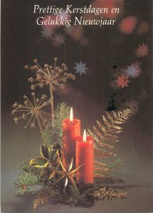 Winter Holidays greetings lit candles Postcard