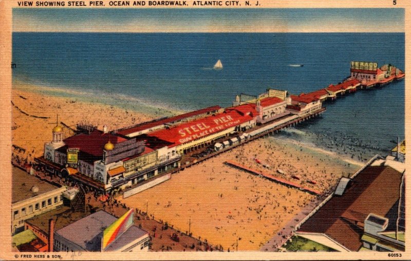 New Jersey Atlantic City View Showing Steel Pier Ocean and Boardwalk 1940