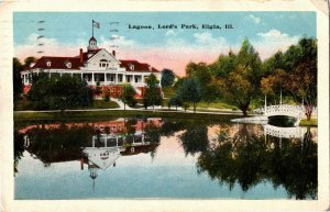 Lagoon, Lord's Park, Elgin IL c1915 Vintage Postcard H30