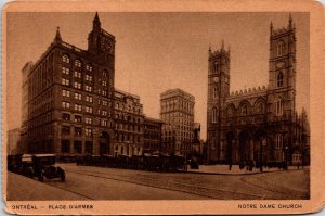 VINTAGE POSTCARD PLACE D'ARMES & NOTRE DAME CHURCH MONTREAL STREET SCENE 1910s