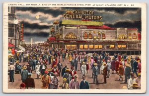 1934 Casino Hall Exhibit Of General Motors By Night Atlantic City NJ Postcard