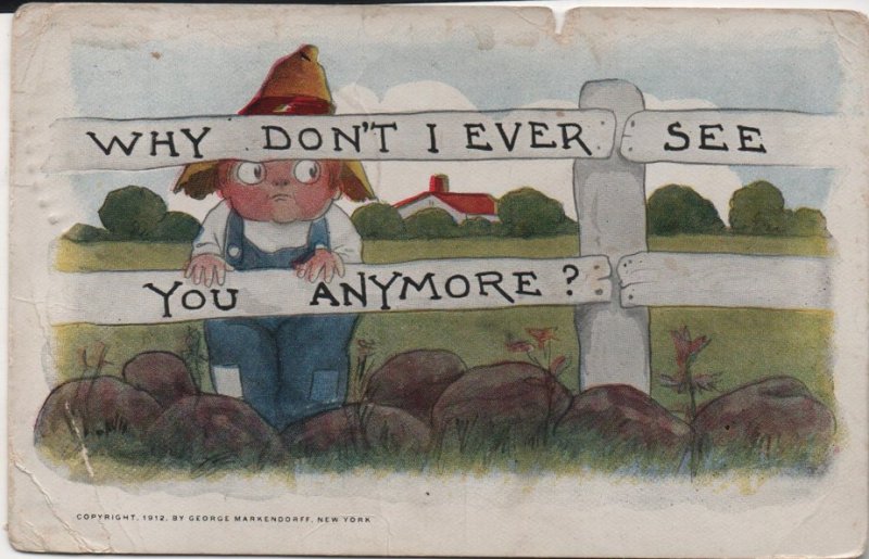 farm boy postcard: Why Don't I Ever See You Any More?
