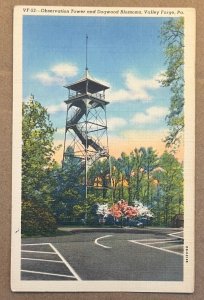 LINEN .01 PC - UNUSED - OBSERVATION TOWER & DOGWOOD BLOSSOMS, VALLEY FORGE, PA.