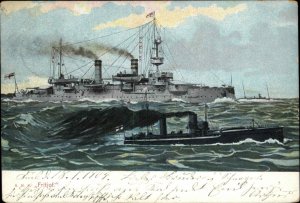 WWI German Battleship Military Cruiser Fritjof 1918 DEUTSCHES REICH STAMP PC