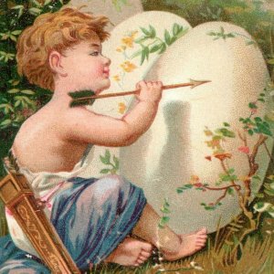 1880's Easter Cards Giant Eggs Cupid Cherubs Arrow Net Fab! Lot Of 4 P199 