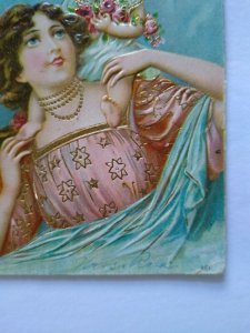 Vintage Happy New Year Postcard Otto Schloss No 961 Original Embossed Unused