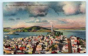 Aerial View Telegraph Hill Coit Tower San Francisco CA Vintage Postcard A90