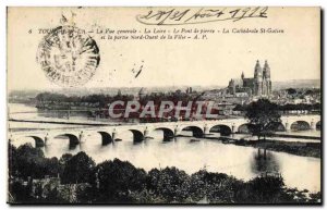 Old Postcard General view Tours Loire stone bridge The Cathedral St Gatien