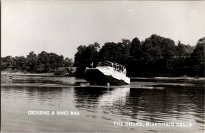 RPPC Amphibious Vehicle Duck Crossing Sand Bar Wisconsin Dells Vtg Postcard T12