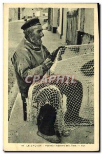 Old Postcard Fishing Crotoy Fisherman repairing his nets