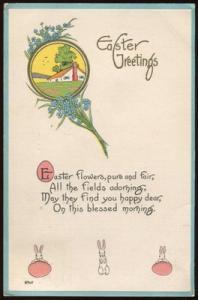 Lovely Vintage Antique Easter Postcard Bunnies Pink Eggs ...