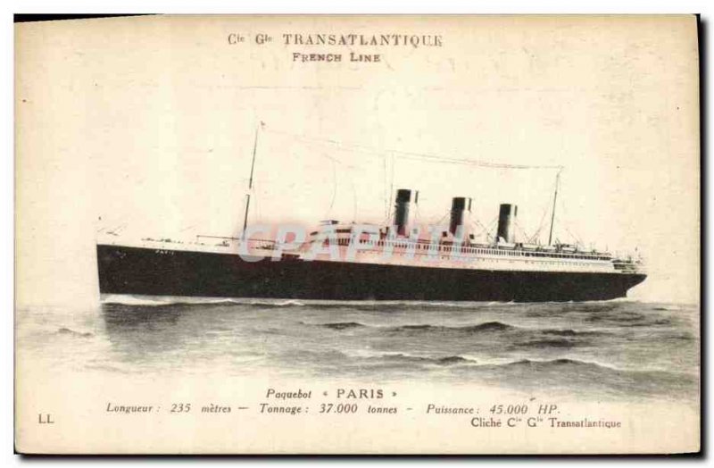 Postcard Old Ship Boat Paris Cie Gle Transatlantique French Line