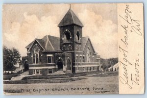 Bedford Iowa IA Postcard First Baptist Church Exterior Roadside 1909 Antique