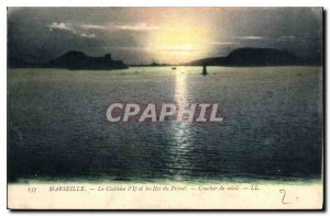 Old Postcard Marseille on Chateau d'If and the islands of Friuli Sunset